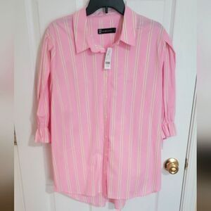New York & Company Pink Striped Button-Up Shirt Size XL
